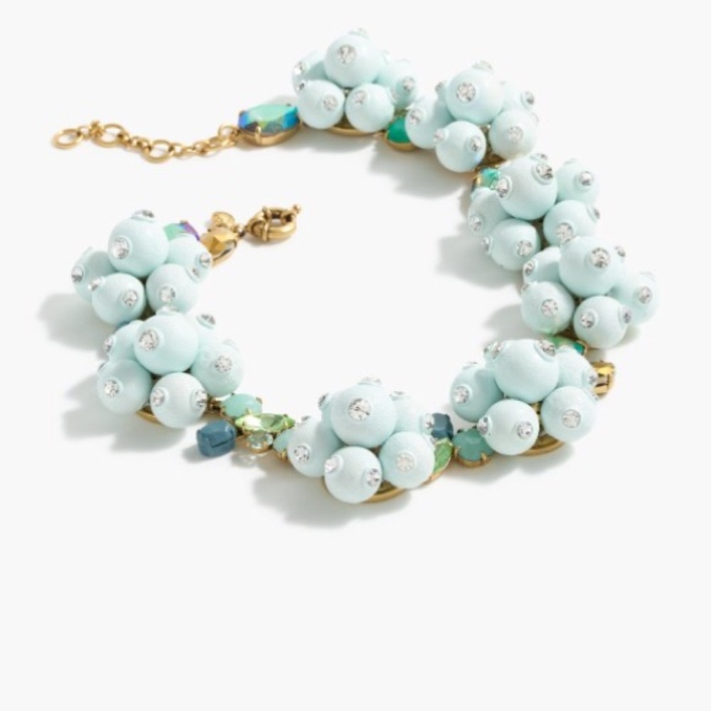 J. Crew Mint Cluster Bead Necklace with Gold Accents